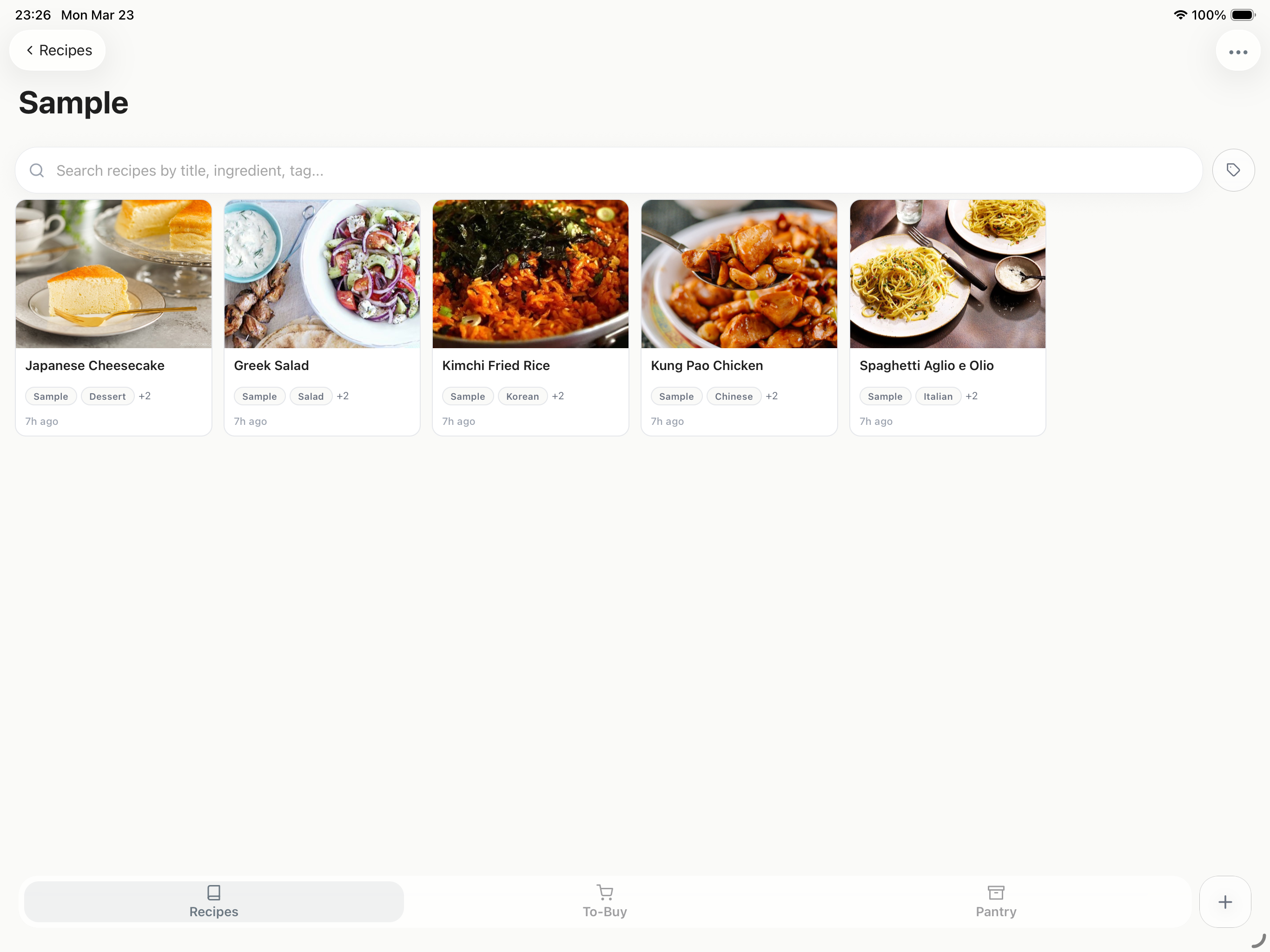 CookNotes recipe library with folders, tags, and search