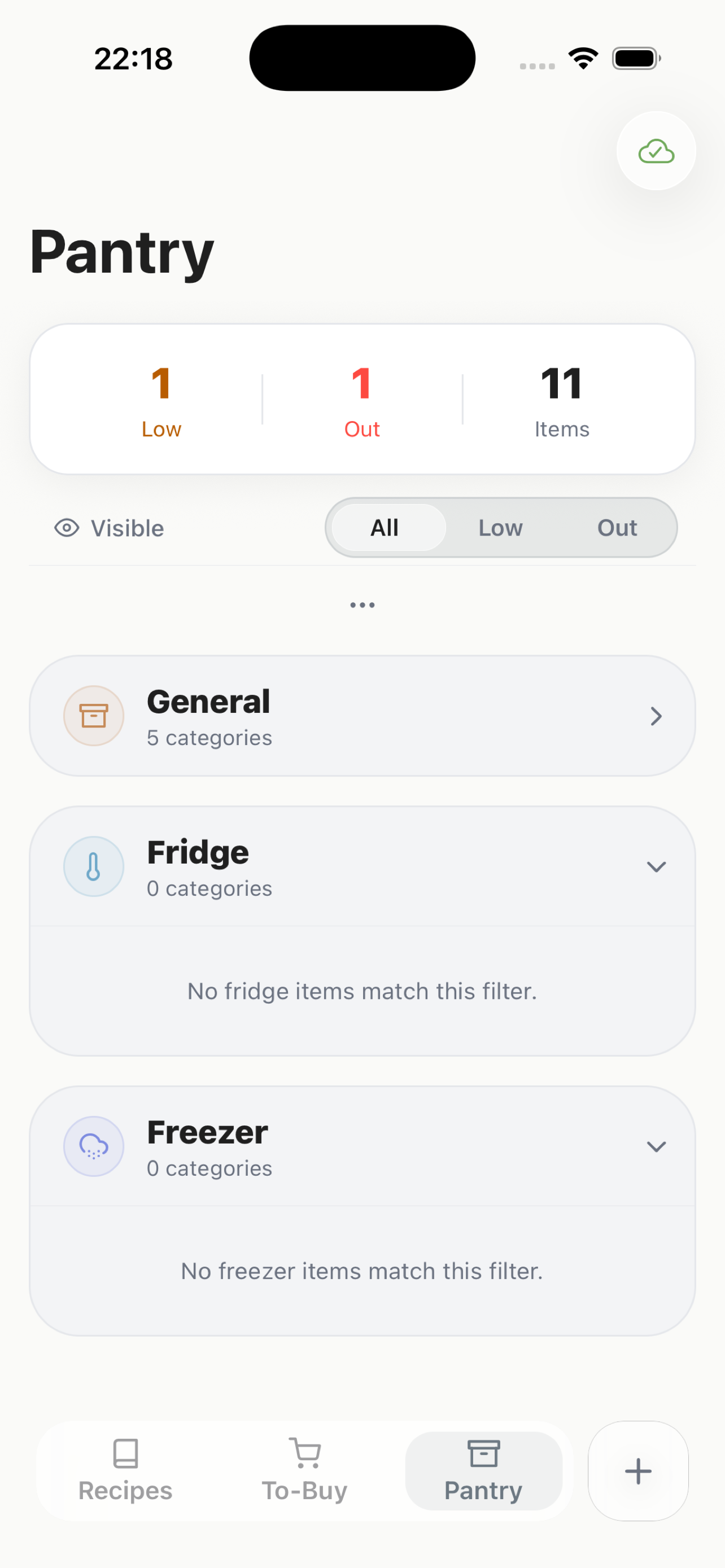 CookNotes pantry tracking screen