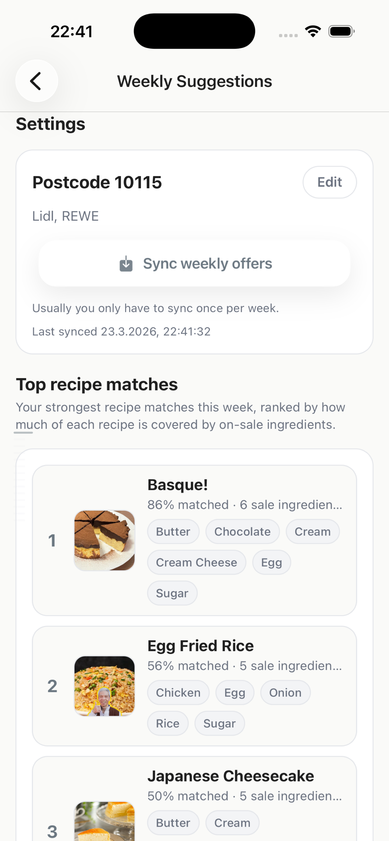 CookNotes weekly offers screen